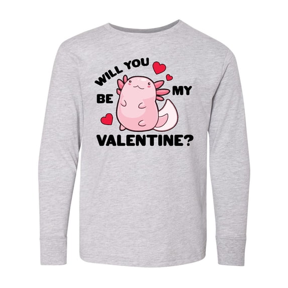 Inktastic Axolotl Will You Be My Valentine with Red Hearts Long Sleeve Youth T-Shirt