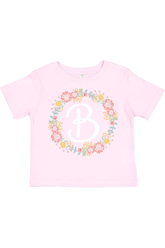 B Monogram Alphabet Letter Rose Floral Wreath Girls Toddler T-Shirt