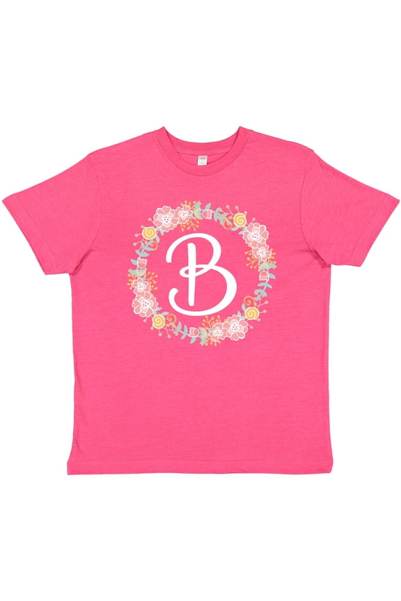 B Monogram Alphabet Letter Rose Floral Wreath Youth T-Shirt