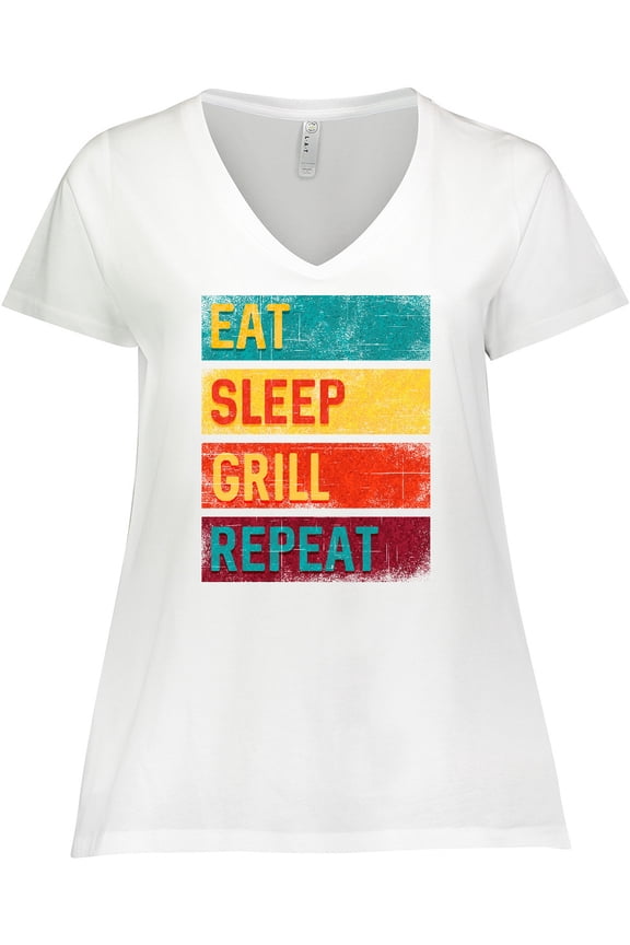BBQ Grilling Eat Sleep Grill Repeat Women's Plus Size V-Neck T-Shirt