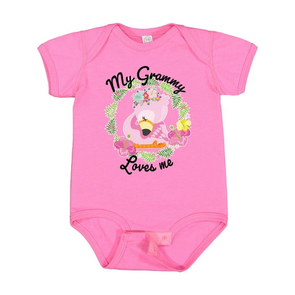 Inktastic Baby Flamingo My Grammy Loves Me with Flower Wreath Boys or Girls Baby Bodysuit