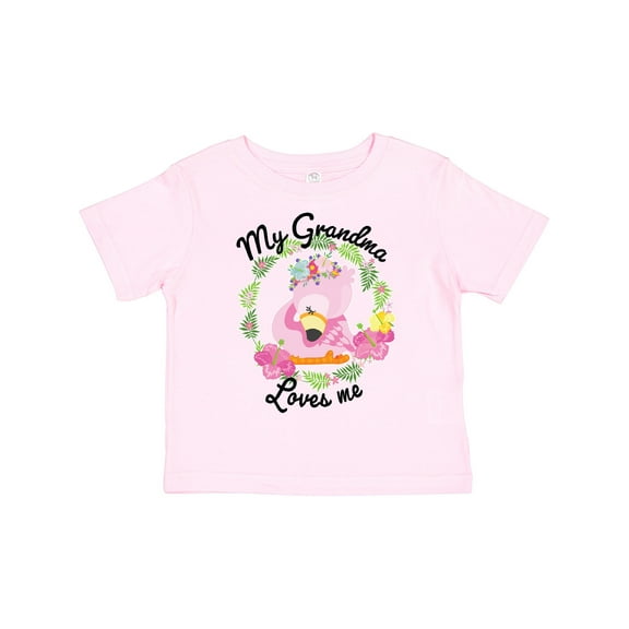Inktastic Baby Flamingo My Grandma Loves Me with Flower Wreath Boys or Girls Toddler T-Shirt