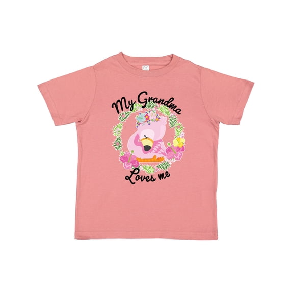 Inktastic Baby Flamingo My Grandma Loves Me with Flower Wreath Boys or Girls Toddler T-Shirt