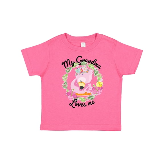 Inktastic Baby Flamingo My Grandma Loves Me with Flower Wreath Boys or Girls Toddler T-Shirt