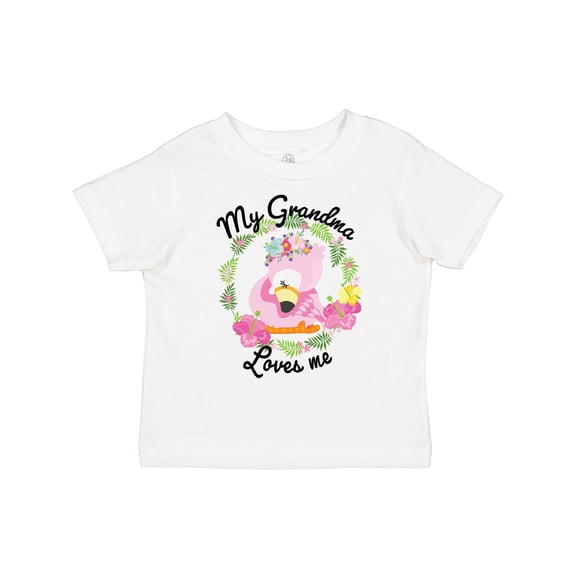 Inktastic Baby Flamingo My Grandma Loves Me with Flower Wreath Boys or Girls Toddler T-Shirt