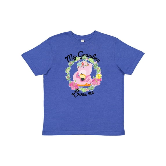 Inktastic Baby Flamingo My Grandma Loves Me with Flower Wreath Youth T-Shirt