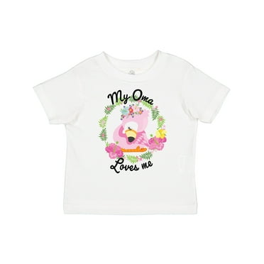 Inktastic Baby Flamingo My Oma Loves Me with Flower Wreath Boys or Girls Toddler T-Shirt