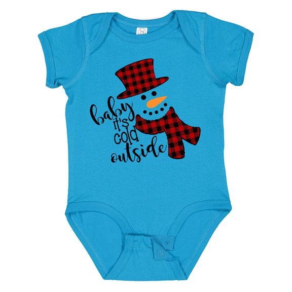 Inktastic Baby It's Cold Outside Cute Snowman in Plaid Print Boys or Girls Baby Bodysuit