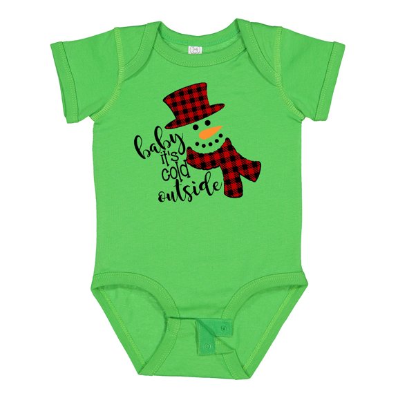 Inktastic Baby It's Cold Outside Cute Snowman in Plaid Print Boys or Girls Baby Bodysuit