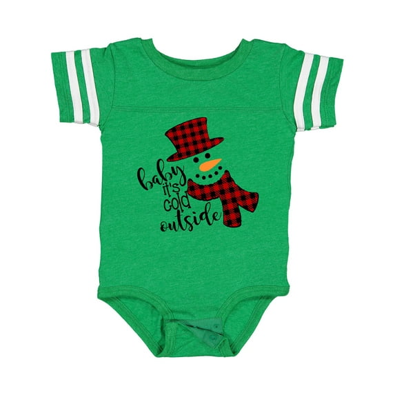 Inktastic Baby It's Cold Outside Cute Snowman in Plaid Print Boys or Girls Baby Bodysuit