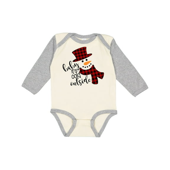 Inktastic Baby It's Cold Outside Cute Snowman in Plaid Print Boys or Girls Long Sleeve Baby Bodysuit