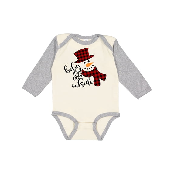 Inktastic Baby It's Cold Outside Cute Snowman in Plaid Print Boys or Girls Long Sleeve Baby Bodysuit