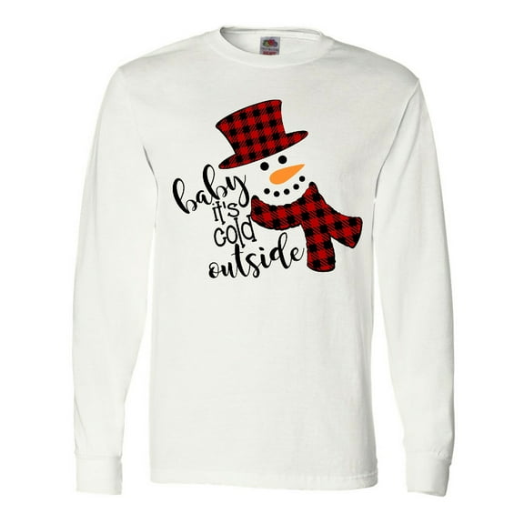 Inktastic Baby It's Cold Outside Cute Snowman in Plaid Print Long Sleeve T-Shirt