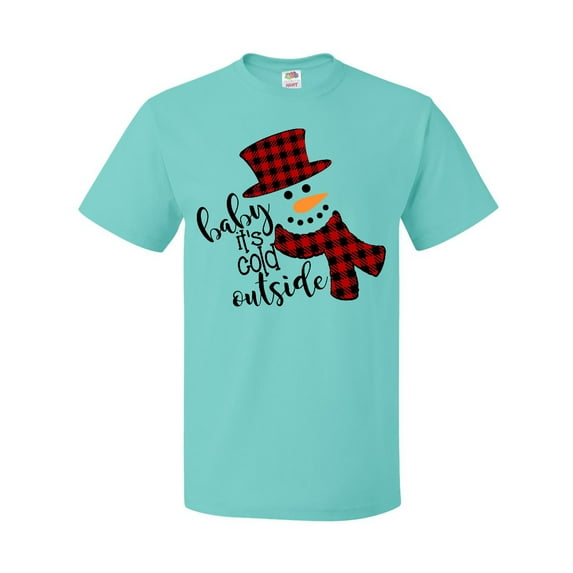 Inktastic Baby It's Cold Outside Cute Snowman in Plaid Print T-Shirt