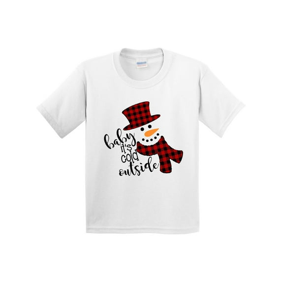 Inktastic Baby It's Cold Outside Cute Snowman in Plaid Print Youth T-Shirt