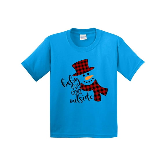 Inktastic Baby It's Cold Outside Cute Snowman in Plaid Print Youth T-Shirt