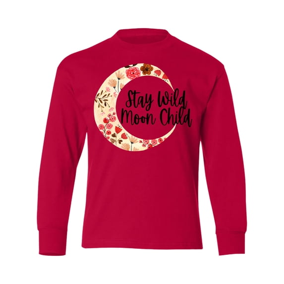 Inktastic Baby Stay Wild Moon Child Crescent Moon with Flowers Long Sleeve Youth T-Shirt