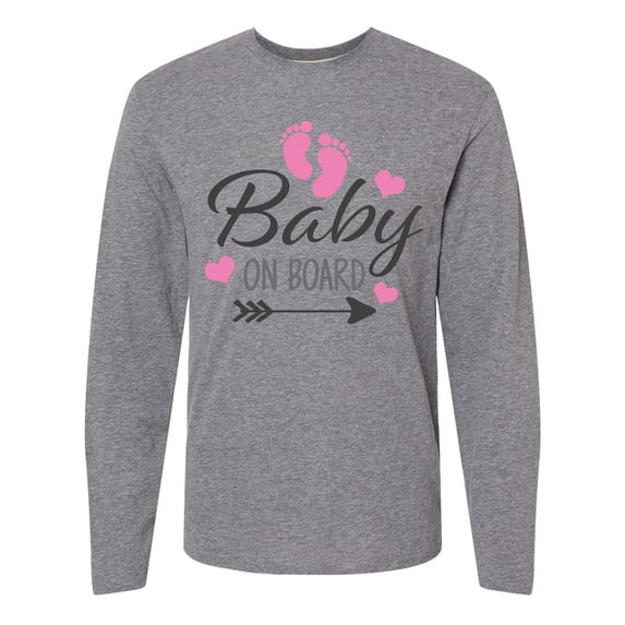 Inktastic Baby on Board with Arrow Pink Footprints and Hearts Long Sleeve T-Shirt