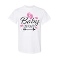 thumbnail image 1 of Inktastic Baby on Board with Arrow Pink Footprints and Hearts T-Shirt, 1 of 5