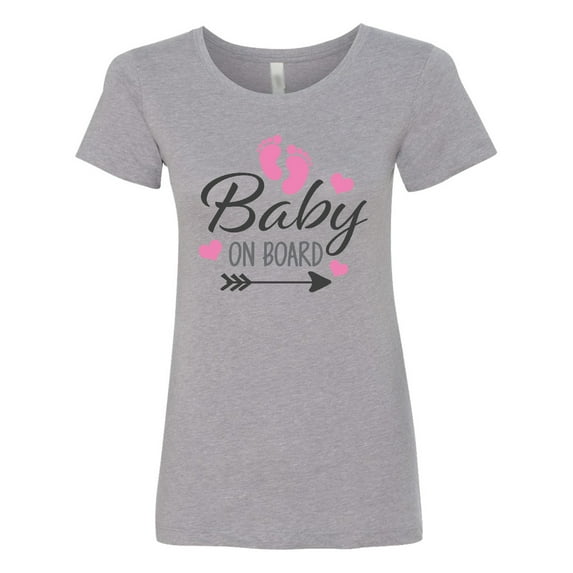 Inktastic Baby on Board with Arrow Pink Footprints and Hearts Women's T-Shirt