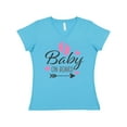 thumbnail image 1 of Inktastic Baby on Board with Arrow Pink Footprints and Hearts Women's V-Neck T-Shirt, 1 of 5