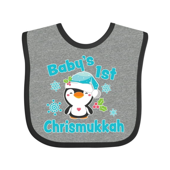 Inktastic Baby's 1st Chrismukkah with Cute Baby Penguin and Snowflakes Boys or Girls Baby Bib