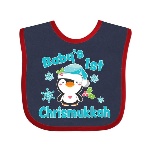 Inktastic Baby's 1st Chrismukkah with Cute Baby Penguin and Snowflakes Boys or Girls Baby Bib