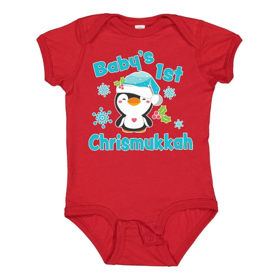 Inktastic Baby's 1st Chrismukkah with Cute Baby Penguin and Snowflakes Boys or Girls Baby Bodysuit
