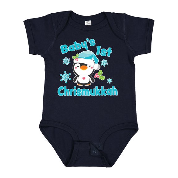Inktastic Baby's 1st Chrismukkah with Cute Baby Penguin and Snowflakes Boys or Girls Baby Bodysuit