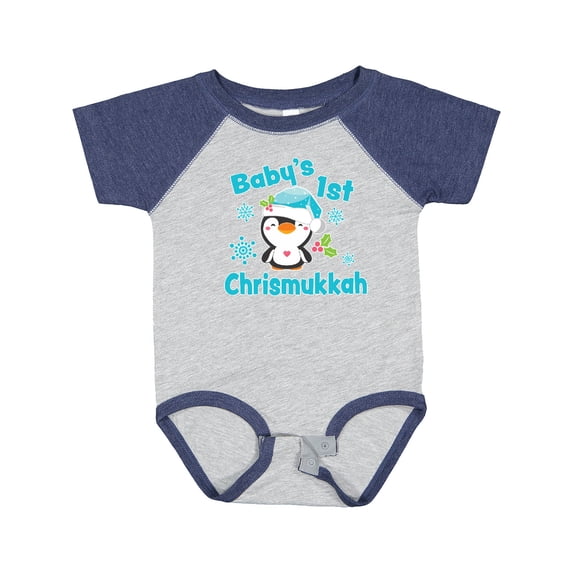 Inktastic Baby's 1st Chrismukkah with Cute Baby Penguin and Snowflakes Boys or Girls Baby Bodysuit