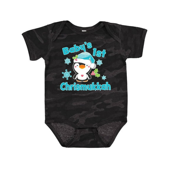 Inktastic Baby's 1st Chrismukkah with Cute Baby Penguin and Snowflakes Boys or Girls Baby Bodysuit