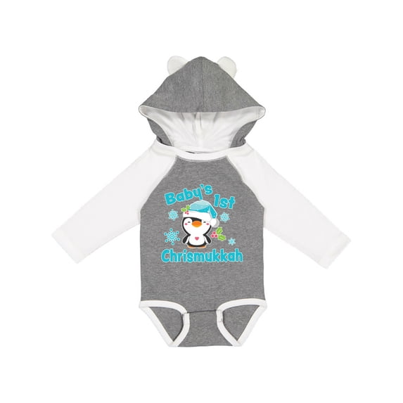 Inktastic Baby's 1st Chrismukkah with Cute Baby Penguin and Snowflakes Boys or Girls Long Sleeve Baby Bodysuit