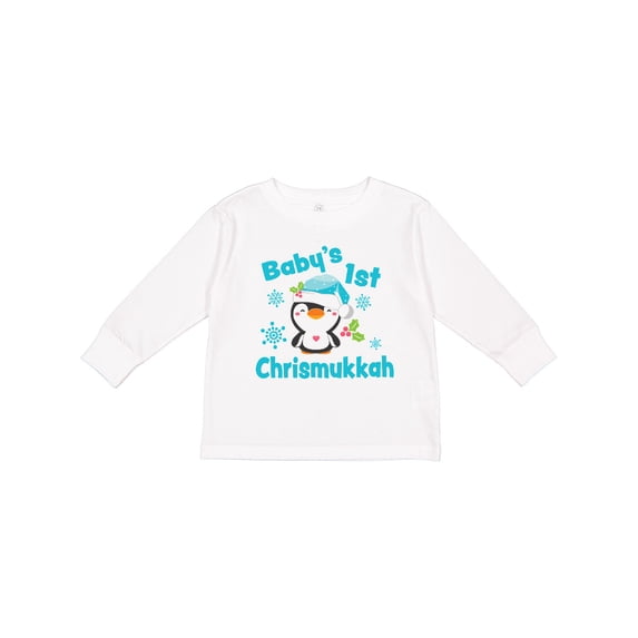 Inktastic Baby's 1st Chrismukkah with Cute Baby Penguin and Snowflakes Boys or Girls Long Sleeve Toddler T-Shirt