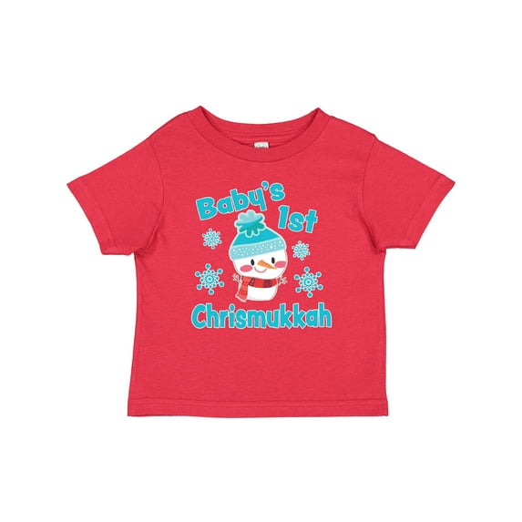 Inktastic Baby's 1st Chrismukkah with Cute Snowman and Snowflakes Boys or Girls Baby T-Shirt