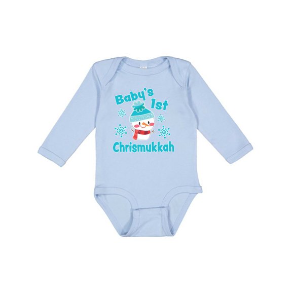 Inktastic Baby's 1st Chrismukkah with Cute Snowman and Snowflakes Boys or Girls Long Sleeve Baby Bodysuit