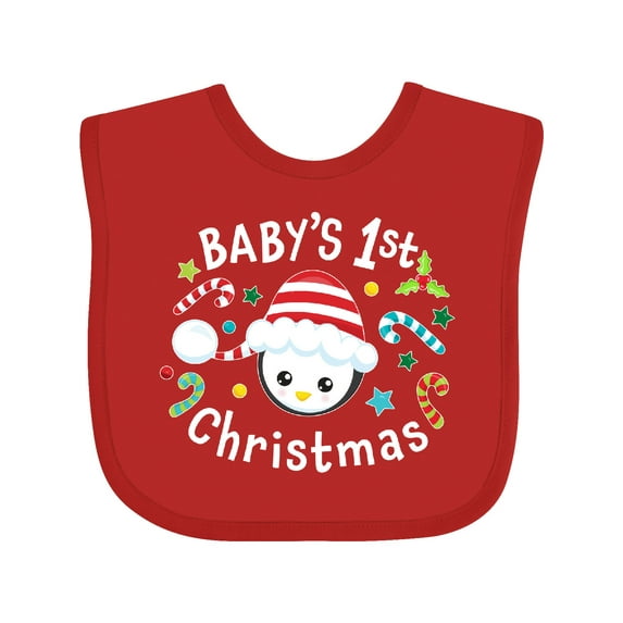 Inktastic Baby's 1st Christmas Cute Penguin with Candy Canes Boys or Girls Baby Bib