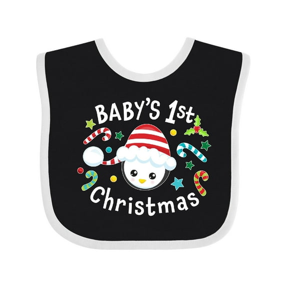 Inktastic Baby's 1st Christmas Cute Penguin with Candy Canes Boys or Girls Baby Bib