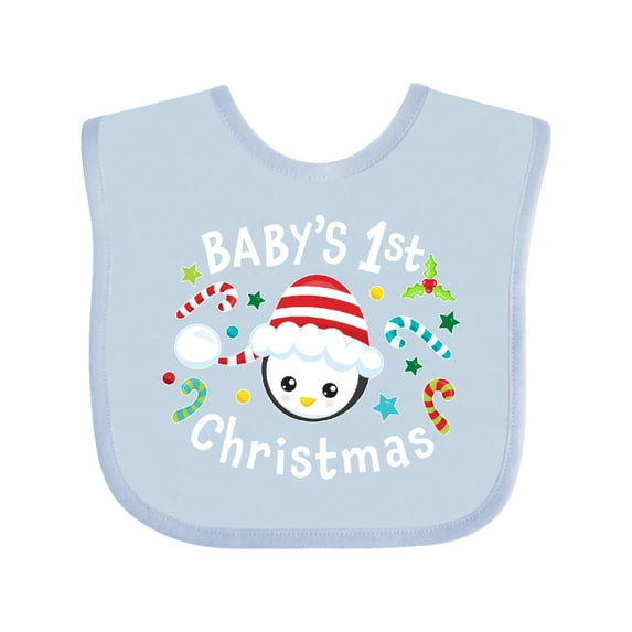 Inktastic Baby's 1st Christmas Cute Penguin with Candy Canes Boys or Girls Baby Bib
