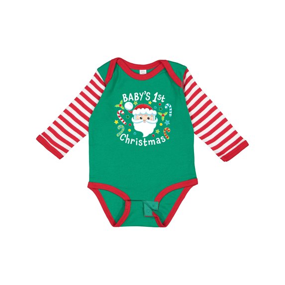 Inktastic Baby's 1st Christmas Santa with Candy Canes Boys or Girls Long Sleeve Baby Bodysuit