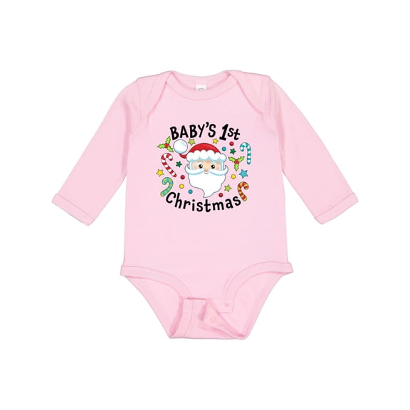 Inktastic Baby's 1st Christmas Santa with Candy Canes Boys or Girls Long Sleeve Baby Bodysuit