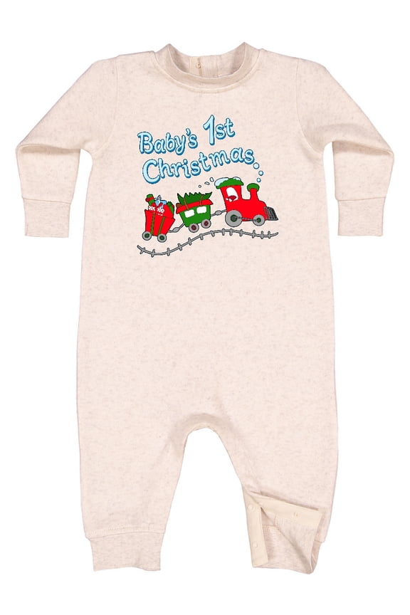 Baby's 1st Christmas Train with Presents and Tree Baby Fleece Romper