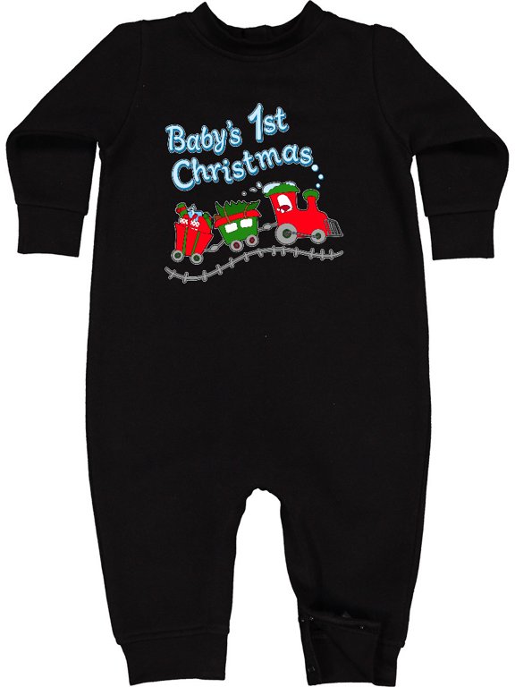 Baby's 1st Christmas Train with Presents and Tree Baby Fleece Romper