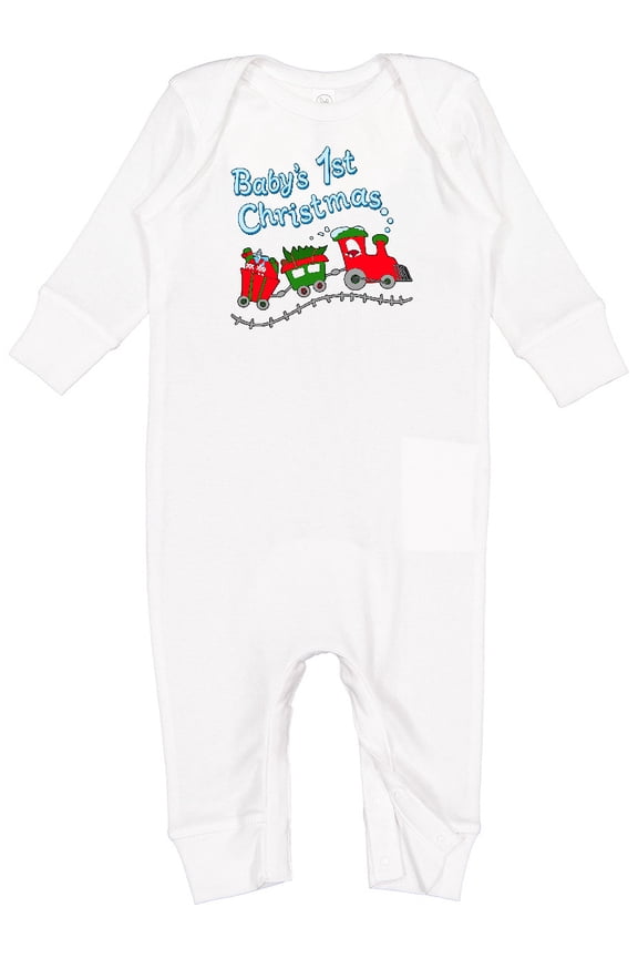 Baby's 1st Christmas Train with Presents and Tree Baby Romper Coveralls