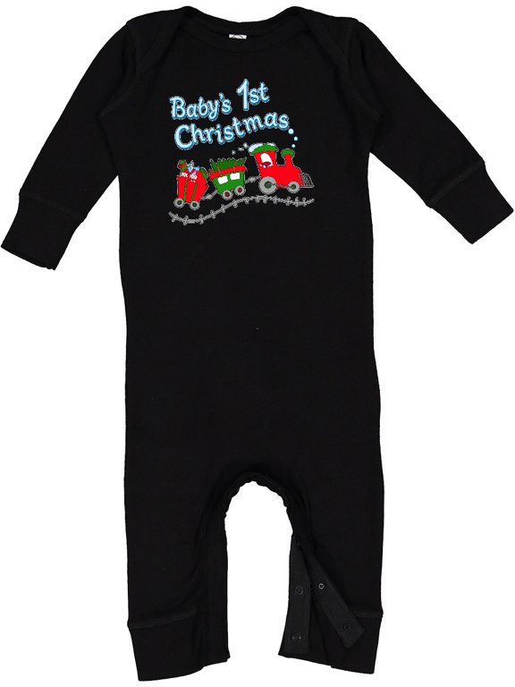 Baby's 1st Christmas Train with Presents and Tree Baby Romper Coveralls