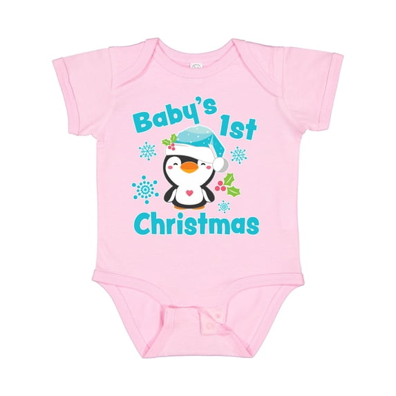 Inktastic Baby's 1st Christmas with Cute Penguin and Snowflakes Boys or Girls Baby Bodysuit