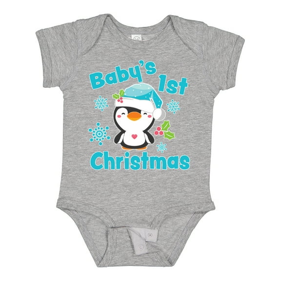 Inktastic Baby's 1st Christmas with Cute Penguin and Snowflakes Boys or Girls Baby Bodysuit