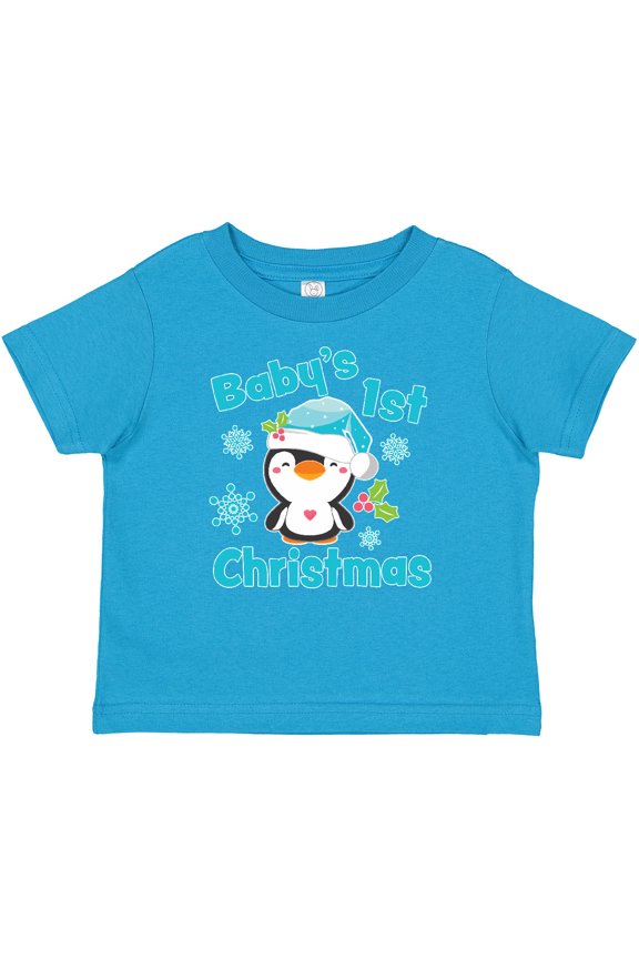 Baby's 1st Christmas with Cute Penguin and Snowflakes Boys or Girls Baby T-Shirt