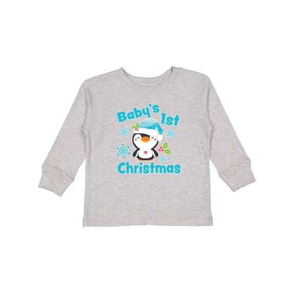 Inktastic Baby's 1st Christmas with Cute Penguin and Snowflakes Boys or Girls Long Sleeve Toddler T-Shirt