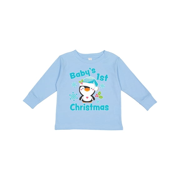 Inktastic Baby's 1st Christmas with Cute Penguin and Snowflakes Boys or Girls Long Sleeve Toddler T-Shirt