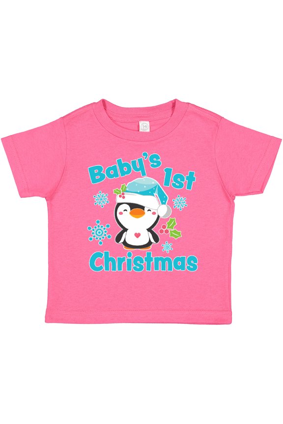Baby's 1st Christmas with Cute Penguin and Snowflakes Boys or Girls Toddler T-Shirt